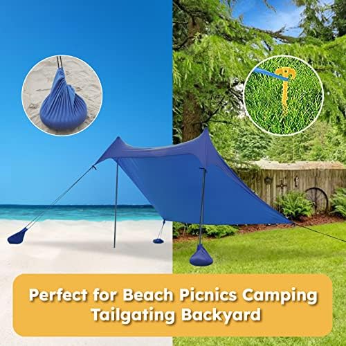 Канопи на шатори на плажа 7 × 7 стапки засолниште за сонце на отворено шатор UPF50+ Протебилен семеен шатор со 4 сидра со вреќи