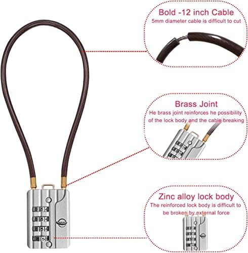 SISAV 30cm/12in долги кабелски брави Кабел 4-цифрен комбинација за заклучување на комбинација за повторно поставување комбинација за