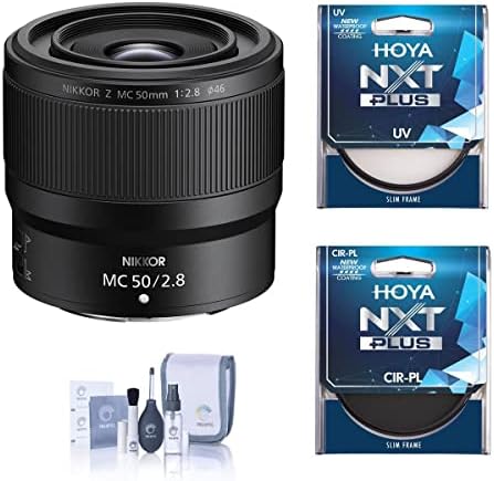 Nikon Nikkor Z Mc 50mm f/2.8 леќи, пакет со Hoya NXT Plus 46mm UV+CPL филтер комплет, комплет за чистење