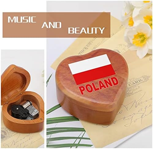 Полско знаме Дрвена музичка кутија за ветровито во форма на срце во форма на срцеви кутии за роденден на годишнината од в Valentубените