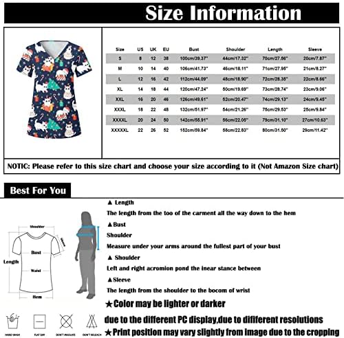 Женска Мода Божиќен Принт Блузи За Чистење Блуза Класична Работна Облека Со Кратки Ракави Со Краток Врат Медицинска Сестра Униформа Маичка