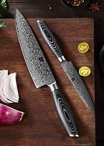 Ксинзуо Дамаск 2 парчиња Кујнски Нож, Рачно Фалсификувани 67 Слоја Нож За Готвач Од Челик Во Дамаск, Специјален нож за готвење за кујна