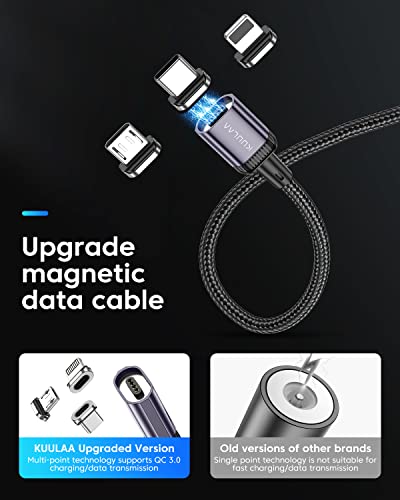 Kuulaa 3pack Магнетски кабел за полнење USB C, 3A Брзо полнење/Пренесување на податоци со 3 во 1 совети за полнење најлонски кабел за телефонски