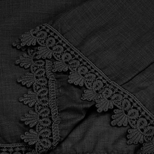 XPIGPQ женски постелнина кошули со капчиња чипка против вратот кратки ракави за влечење Туника врвови летни трендовски цветни печати