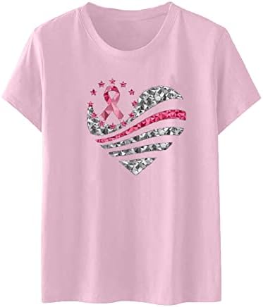 Розова тинејџерска девојка маица екипаж спандекс врвови маици кратки ракави случајни маички за рак на дојка ts m m m m m m
