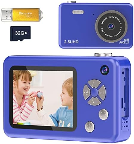 Деца дигитална камера, FHD 1080p Дигитална камера за деца со 32 GB SD картичка 8x зум Компактна точка и снимајте дигитална камера,