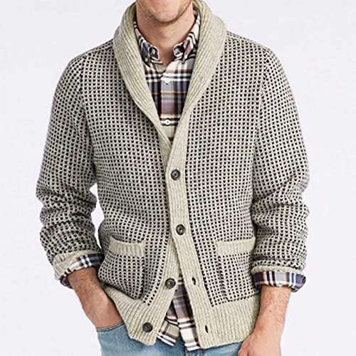 Менс џемпер кардиган, машка шал јака кардиган обичен долг ракав отворен предниот плетен џемпер палто