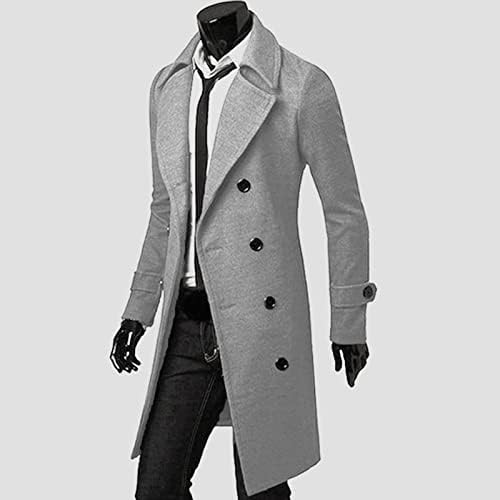 Ymosrh модни јакни за мажи зимски тенок стилски ров палто со двојно гради долги јакни со палто