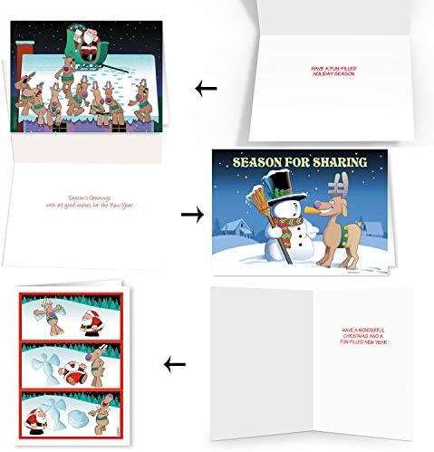 Колекција Стоунхаус | Кутија сет од 24 смешни Божиќни картички | 8 дизајни на големо разновидни картички | САД направија