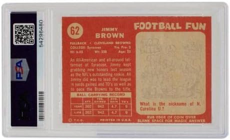 Jimим Браун 1958 година Топс дебитант картичка Кливленд Браунс 62 ПСА екс 5 - непотпишани фудбалски картички