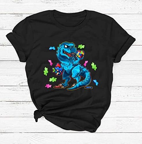 Диносаурус со загатка срцева кошула за подигнување на свеста за аутизам маица симпатична кошула за аутизам за деца за поддршка