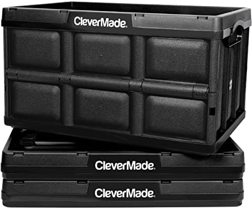 Clevermade 62L склопувачки канти за складирање - преклопување пластични стабилни комунални гајби, 3 пакувања, црни и Clevermade 32L склопувачки