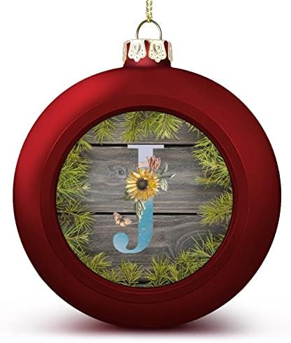 Акварел цветни монограми со топчести украси, монограм божиќна топка украс Голема, азбука почетна буква j украси за новогодишна елка Нова година