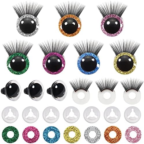 Toaob 28pcs 18мм безбедносни очи пластични сјајни безбедносни очи со трепки и мијалници за амигурумис 7 бои занаетчиски капчиња очи за