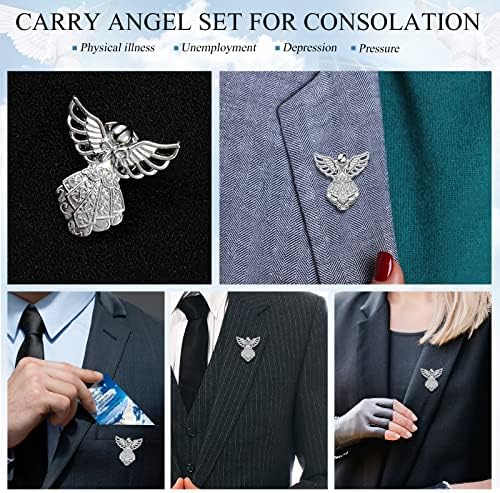 Сет од 50 меморијални ангелски знаци иглички Поставете погребни џебни токени старателски џеб ангел иглички, среќа мирот, гулаб