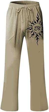 Постелни панталони мажи, машка ленена памучна памучна панталона еластична половината случајна летна плажа лабава јога панталони