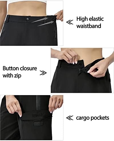 Панталони за пешачење со мелоу жени - Брзи суви атлетски панталони товарни џебови во вода отпорен на риболов голф патување