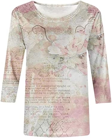 Есенска летна кошула за блуза за дами долги ракави 3/4 ракави облека екипаж памук графичка обична маичка 66 66