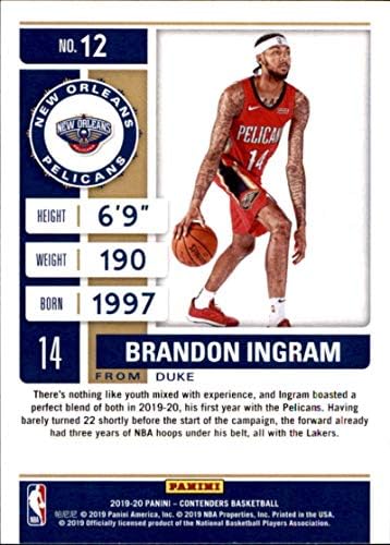 2019-20 Кошарка за претенденти Панини 12 Брендон Инграм Newу Орлеанс Пеликанс кошаркарска картичка