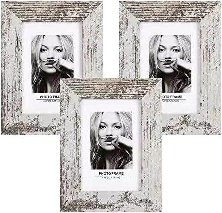 Gialpam 4x6 Shight Frame Set од 3 пакувања со приказ на слики Дома декор ретро фото рамки за wallид или таблета бело дрвокрадско wallидно