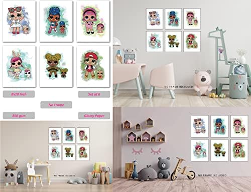 Кукла тема wallиден декор за девојчиња спална соба - нераспорен сет од 6 кукли отпечатоци - Декори за девојчиња, декор за деца, постери за