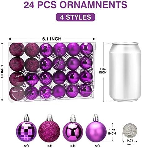 Орнаменти од етки на етисејт 24CT поставија 1,57 инчи мини уништувачки празнични украси топки за Божиќни украси