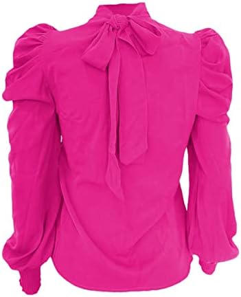 Блуза со руфле за жени дами солидна боја долга јака јака од ракав, вратоврски за лежерна мода врвен трендовски трендовски трендовски