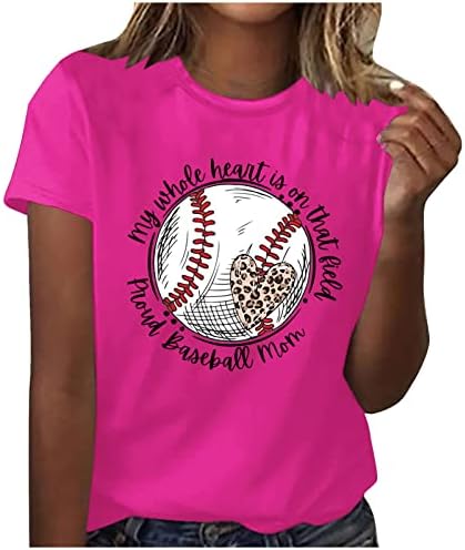 Womenените летни кратки ракави маички бејзбол мама буква печати кошули со кратки ракави врвови на мајката, облечена облечена обична