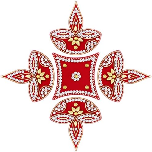 Ахли Дизајнер рачно изработена декоративна DIYA форма Diwali преуредлив кундан ранголи за декорација на подот - 5 парчиња поставени ранголи
