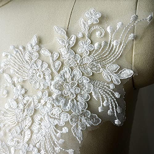 Txukk 2 парчиња бели цвеќиња роза чипка ткаенина од ткаенина, везена свадба апликации шива лепенка за вечерен фустан DIY декорација