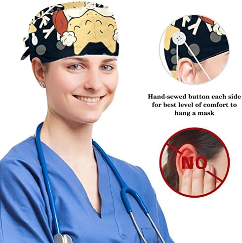 yoyoamoy прилагодливо работно капаче со копче памук џемпери кучиња коска шепа од стапало, сива хирург капа за жени