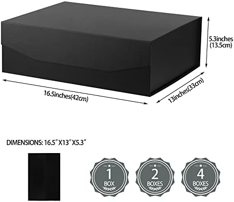 PackGilo 1 компјутери мат црна екстра голема кутија за подароци со капак, 16,5x13x5,3 инчи, тврди кутии за подароци за магнетски гигант