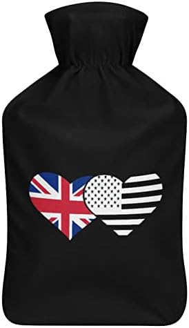 Британско знаме и американско знаме со шише со топла вода гума со гума со топло кадифен капак за креветски грчеви во менструална
