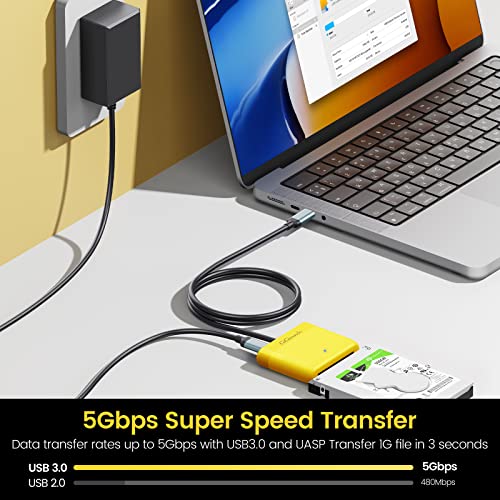 Gigimundo SATA до USB-A/Type-C кабел Поддршка UASP со адаптер за напојување 12V/2A, читач на хард диск за 3,5 2,5 инчи SSD HDD SATA III хард