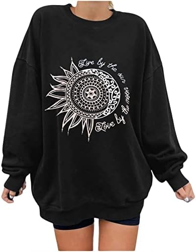 Aniувуд жени преголема Лос Анџелес Калифорнија, печати графички руно џемпер, екипаж на долги ракави пулвер јакна 59