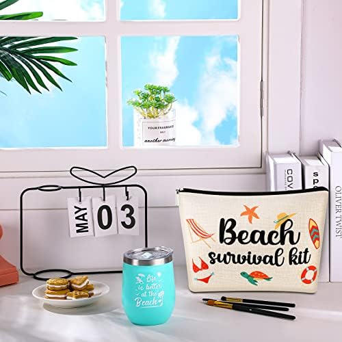 Регионални 2 парчиња смешни подароци на плажа за жени, животот е подобар на чашата за плажа Тумблер, симпатична комплет за преживување на плажа, водоотпорен водоотп