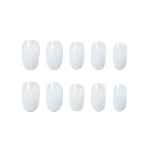 HKANLRE Бело печат на ноктите средно градиент лажни нокти акрилик лажни нокти сјајни нокти на целосна покривка за жени и девојчиња
