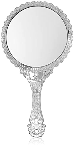 Дескус 11,5 инчи рачно огледало, рачно огледало со рачка, преносно огледало, лична шминка пластична тркалезна огледало - сребро