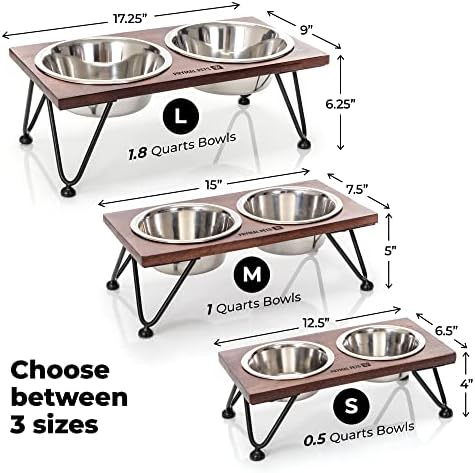 Prymal миленичиња покачени чинии за кучиња со штанд - уникатен модерен дизајн + 2 јадења од кучиња од не'рѓосувачки челик + стапала што не