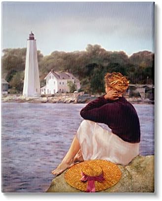 Stuple Industries Woman Woman at Shoreline Coast Lighthouse Реално наутичко сликарство, дизајнирано од wallидот на Роберт Десантис, 13 x