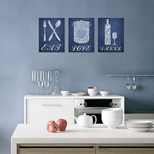 sechars 3 парче кујна wallидна уметност јадете loveубов инспиративен цитат знак ресторан кафе -бар украси морнарица сина постер печатење