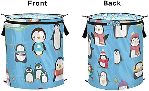 Penguin Pop Up Anderrane Hamper со патент капаче за преклопување на алиштата со рачки со рачки за склопување на корпа за складирање Организатор