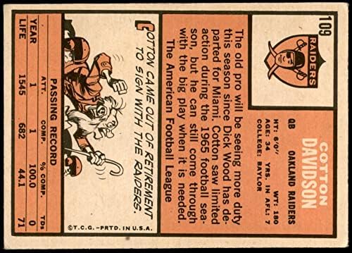 1966 Топпс 109 Памук Дејвидсон Оукланд Рајдер ВГ/екс+ Индијана онс: Крадците Бајлор