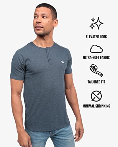 Во АМ Премиум Хенли кошули за мажи - обичен кратки ракави модерна маица за вклопување