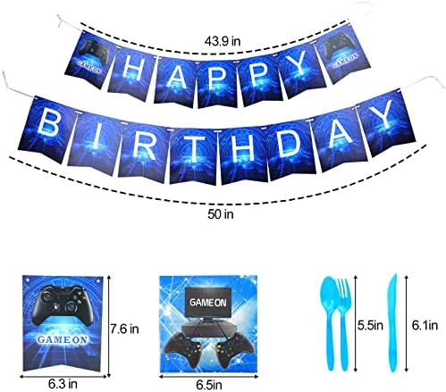 Декорации за забави за видео игри, материјали за видео игри вклучуваат банер, чинии, чаши, салфетки, чаршав, украси за роденден на гејмер