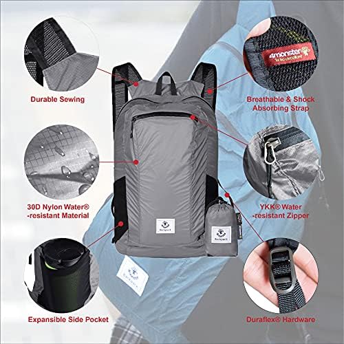 4monster пешачење дневен пакет, лесен ранец отпорен на вода за патувања за патувања на отворено