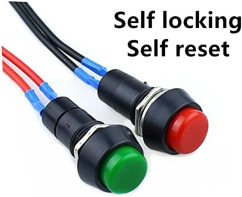 Makee 1PCS PBS-11A 2PIN 12 mm Црвено самостојно заклучување на копчето за исклучување на копчето Моментен прекинувач со кабел 3А 150V