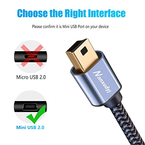 NANXUDYJ MINI USB кабел 20FT, USB 2.0 Type A до Mini B кабел за полнење на податоци за кабел, компатибилен за Hero HD, PS3 контролер, телефон, MP3 плеер, Dash Cam, дигитална камера, Satnav, GoPro, GPS прием?
