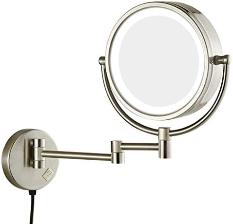 Суета огледало, огледало за шминка суета огледало монтиран LED осветлена бања 3x зголемување двострана 360 ° вртење на козметичко огледало