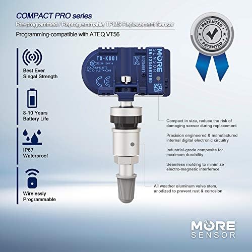 Moresensor Compact Pro Series 315MHz TPMS сензор за притисок на гуми | Preprogrammed for Select 270+ Japanese Brand Models | Replacement for 42607-33011 | Стегач | KX-S008